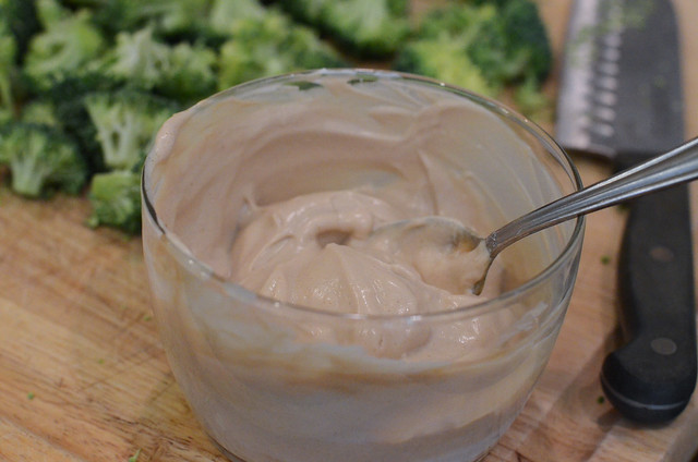 Creamy balsamic dressing in a bowl.
