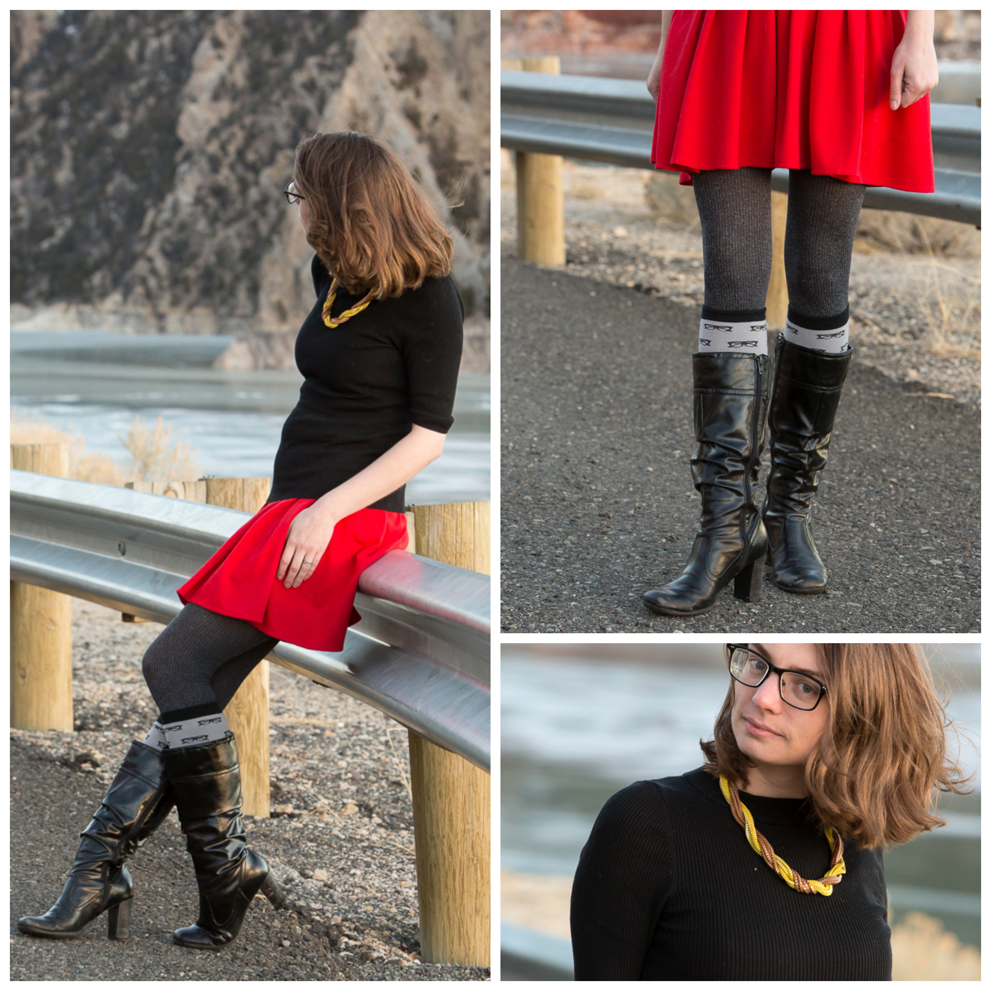 Red Skirt, Mod, Outfit, look, wardrobe, eye glasses print, glasses, black sweater, never fully dressed, withoutastyle, wyoming, 