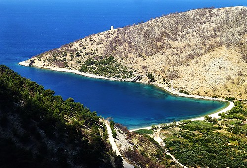 blue sea wall port island fire harbor ruins mediterranean aegean walkway chicos greec chios