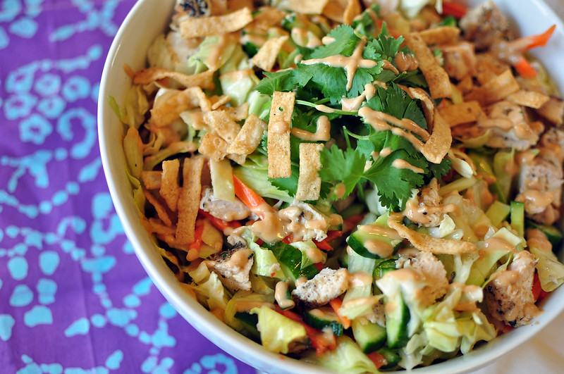 Asian Chicken Salad with Chili Lime and Peanut Dressings