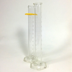 used to measure the volume of liquids in millimeters; more precise than beakers