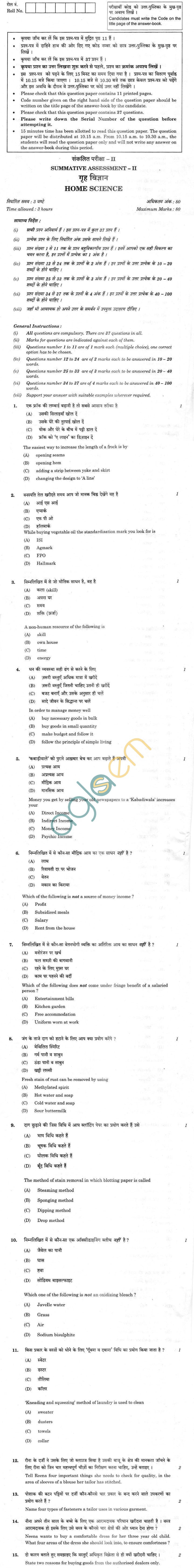 CBSE Compartment Exam 2013 Class X Question Paper - Home Science