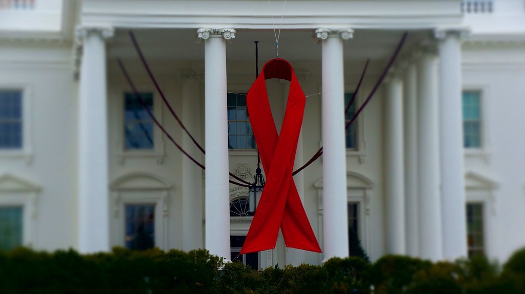 World AIDS Day - Red Ribbon on the White House Portico 33929