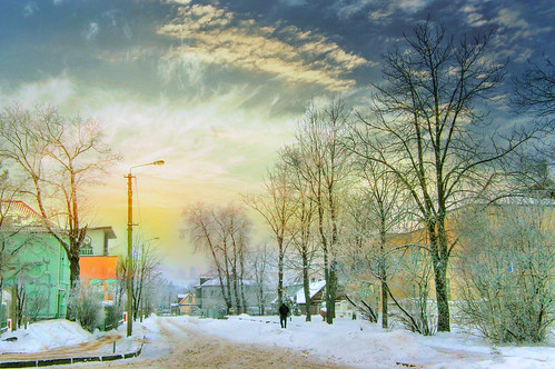 street trees winter sky people snow man color tree weather architecture clouds print landscape photography seasons fineart photograph nellievin panevezyslithuania