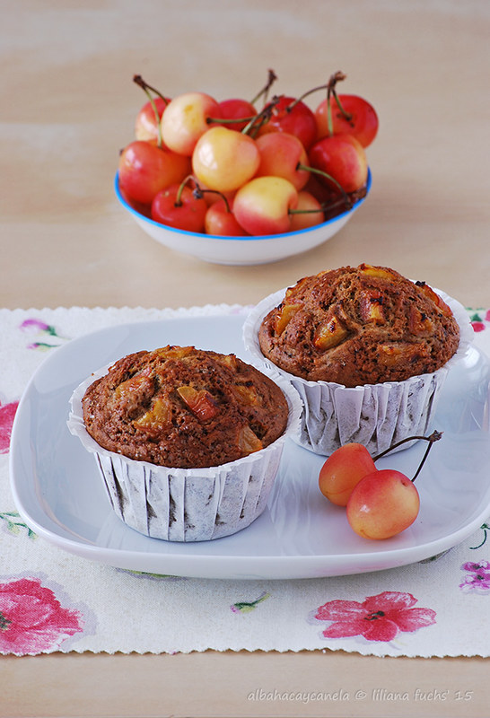 Spelt muffins with cherries and poppy seed