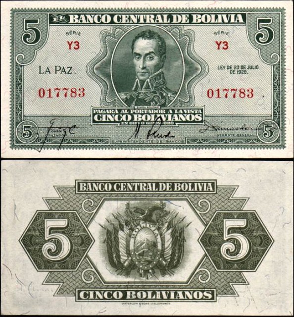 5 Bolivianos Bolívia 1928, Pick 129