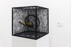 “Mixed Media Sculpture by Chiharu Shiota: Zustand des Seins (Horn) / State of Being (Horn), 2013 (Metal, vintage horn, black thread)” / ARNDT / Art Basel Hong Kong 2013 / SML.20130523.EOSM.03958