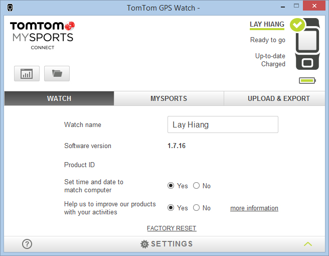 TomTom Multi-Sport GPS Watch - Windows App - Settings