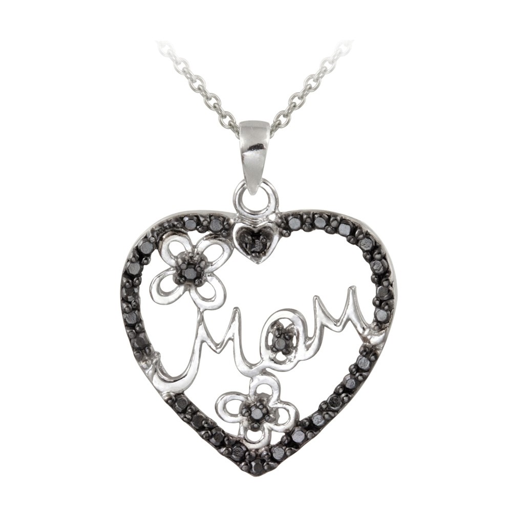 Treated Black Diamond Accent Mom Heart Necklace in ...