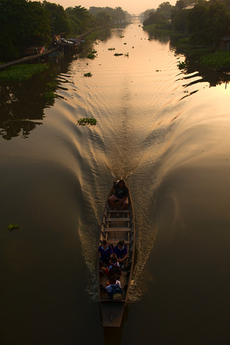 bridge light sky people sun reflection tree water sunrise thailand dawn boat canal student nikon asia southeastasia bangkok culture d3