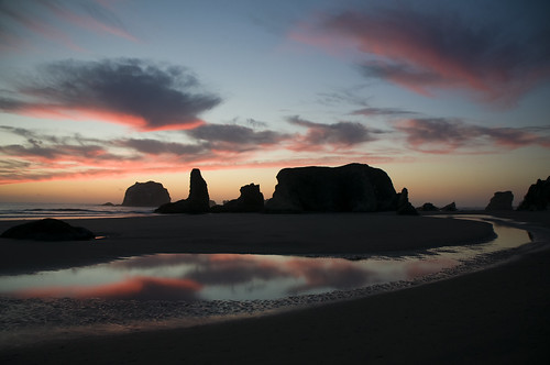 ocean sunset color beach clouds oregon reflections nikon rocks pacific bandon tidepools seastacks d90