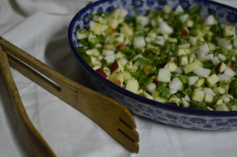 Apples, cucumbers and green pepper salad with cilantro