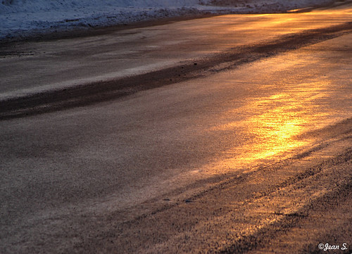 street winter sunset orange snow asphalt