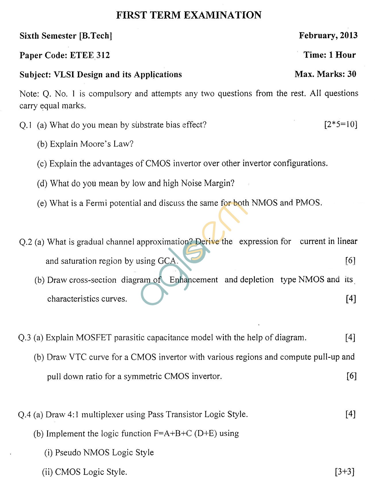 GGSIPU Question Papers Sixth Semester  First Term 2013  ETEE-312