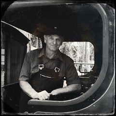 Steam train driver at Timbertown, Wauchope