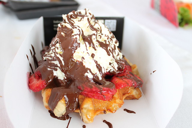  Waffle De Lys- a warm Belgian waffle with fresh strawberries, chocolate drippings and fluffy whipped cream