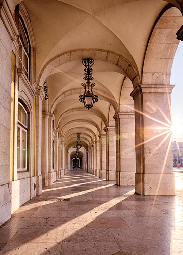 morning portugal architecture sunrise dawn lisboa lisbon arches sunburst