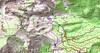 Carte de la basse vallée de Tula à l'Est de Bocca di verghju (col de Verghio) avec le parcours des bergeries et cascade de Radule