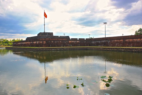 Reflections of the Citadel in Hue on a cloudy day