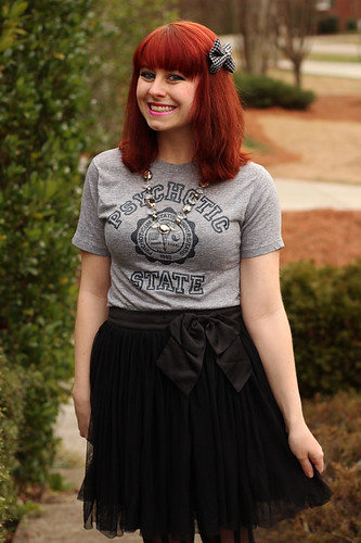 Vintage Psychotic State T-shirt with a Tulle Skirt and Houndstooth Bow