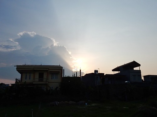roof sunset silhouette village hanoi outskirts