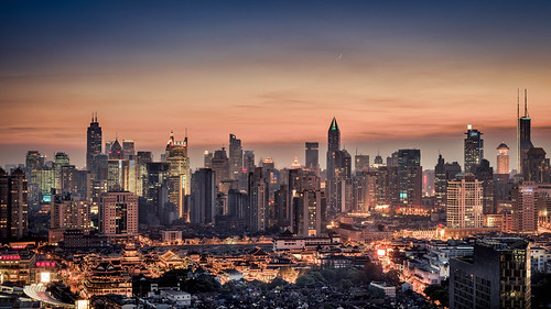 china sunset sky moon colour night skyscraper lights cityscape shanghai sundown 上海 yuyuan leicam9 zeisszm50f2 m9night