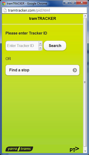 Tram stop selection page of TramTracker
