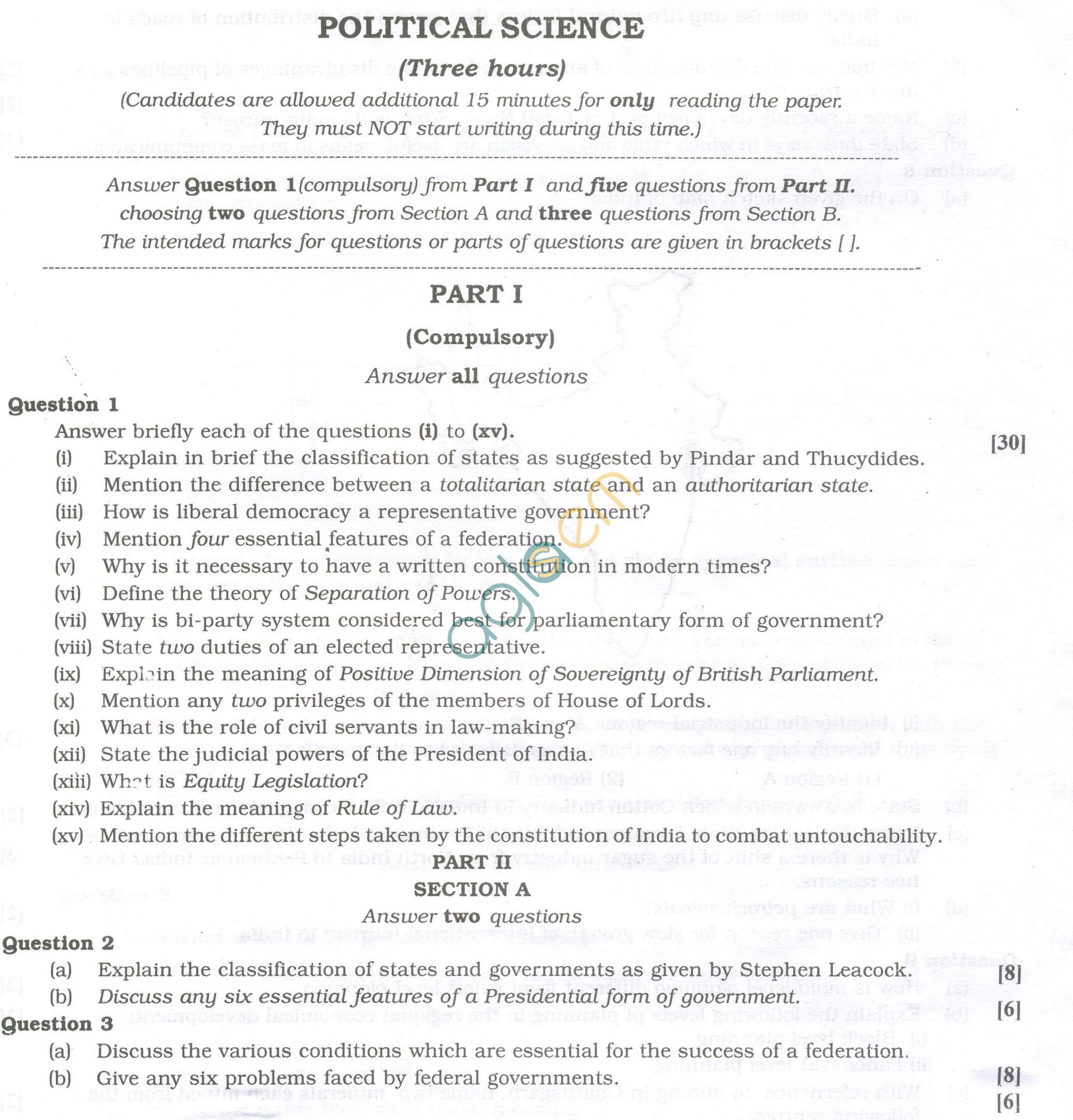 ISC Question Papers 2013 for Class 12 - Political Science
