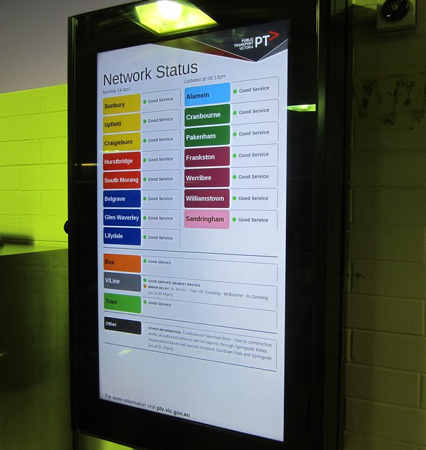 Bentleigh station: "Rainbow" network status board
