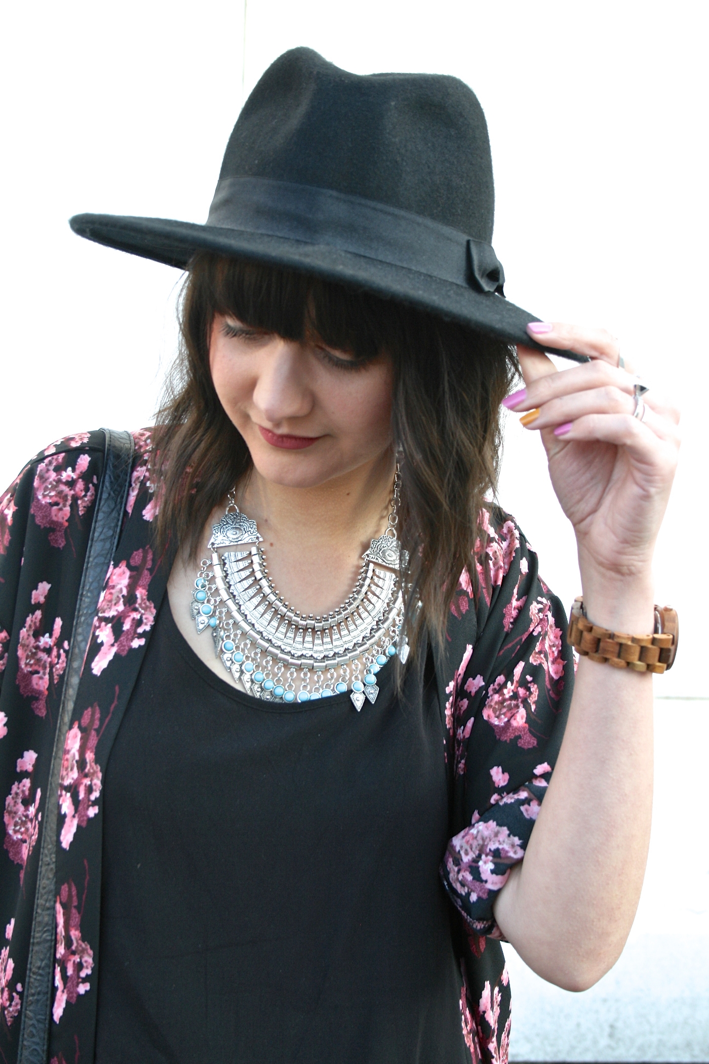 fedora hat and statement necklace