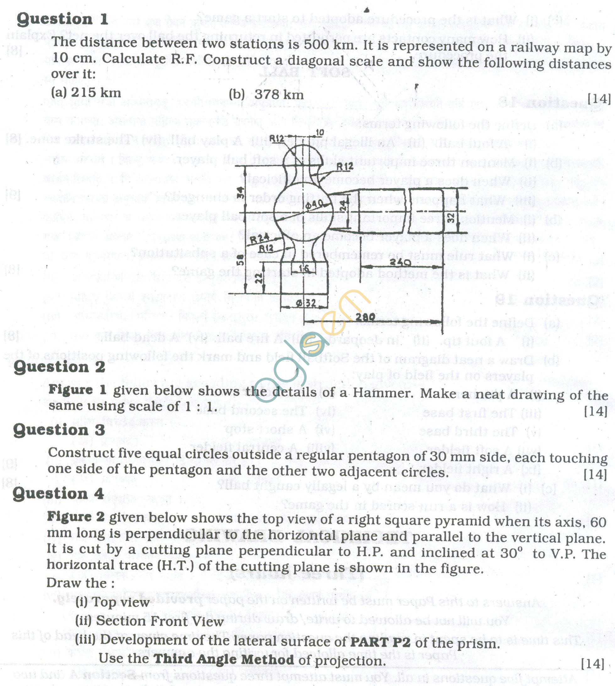 ICSE Question Papers 2013 for Class 10 - Technical Drawing/