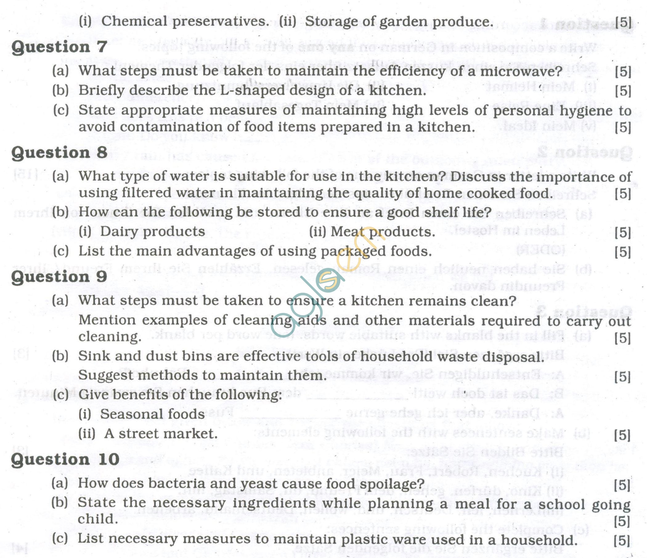 ICSE Question Papers 2013 for Class 10 - Cookery/