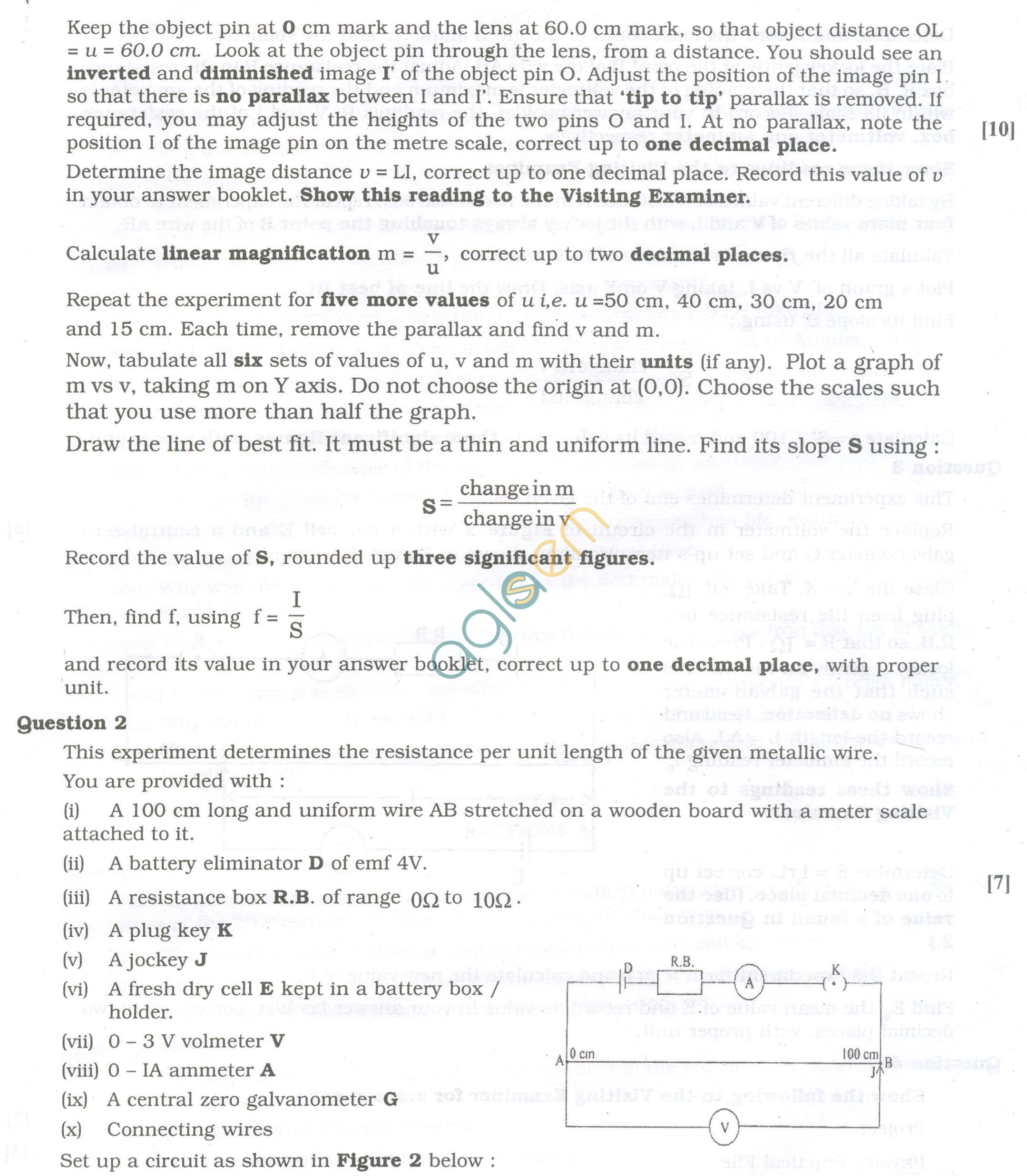 ISC Question Papers 2013 for Class 12 - Physics Practical