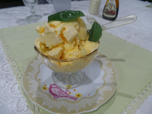 Cheese ice cream with basil
