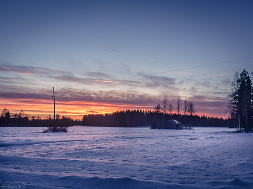 lasikangas ylipää raahe finland field country maaseutu snow winter march sunset barn forest evening