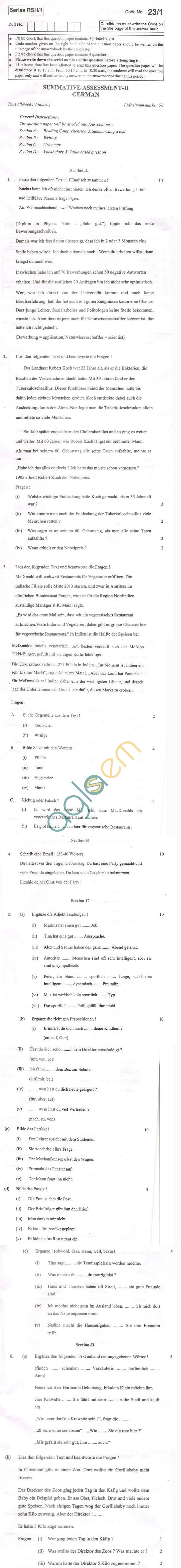 CBSE Board Exam 2013 Class X Question Paper - German 