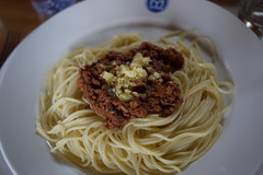 Lunch, main course: spaghetti with bolognese sause