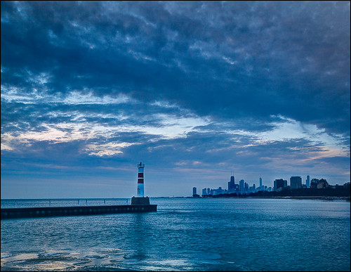 sky urban lake chicago clouds sunrise landscape cityscape lakemichigan montrose hdr