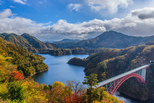 bridge autumn japan colorful dam ngc hiroshima 日本 紅葉 橋 ダム 広島県 温井ダム 02景色 山県郡