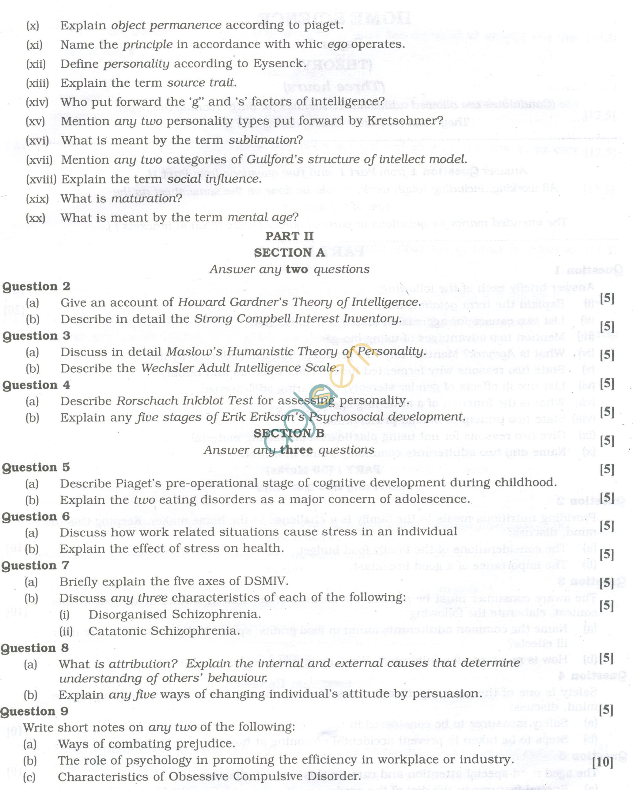 ISC Question Papers 2013 for Class 12 - Psychology