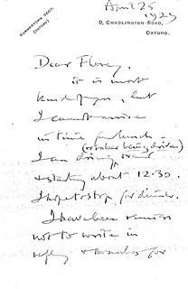 Sherrington to Florey - 25 April 1929 (WCG 13.19)