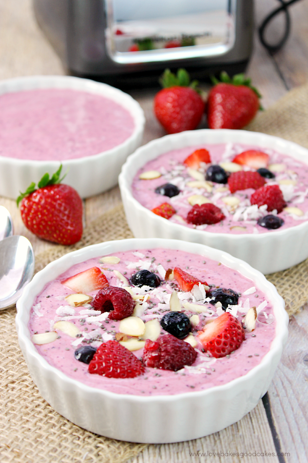 Mixed Berry Smoothie Bowls with fresh strawberries.