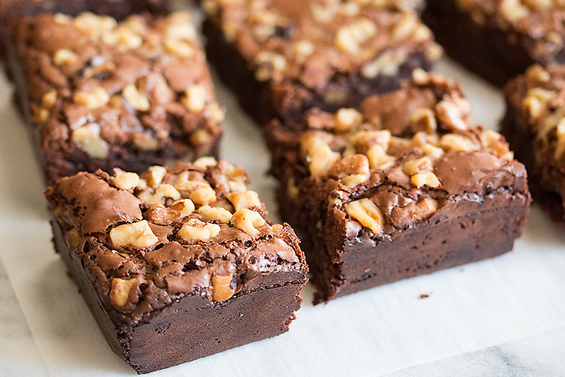 Double Chocolate Fudge Brownies Two Ways - with and without Walnuts