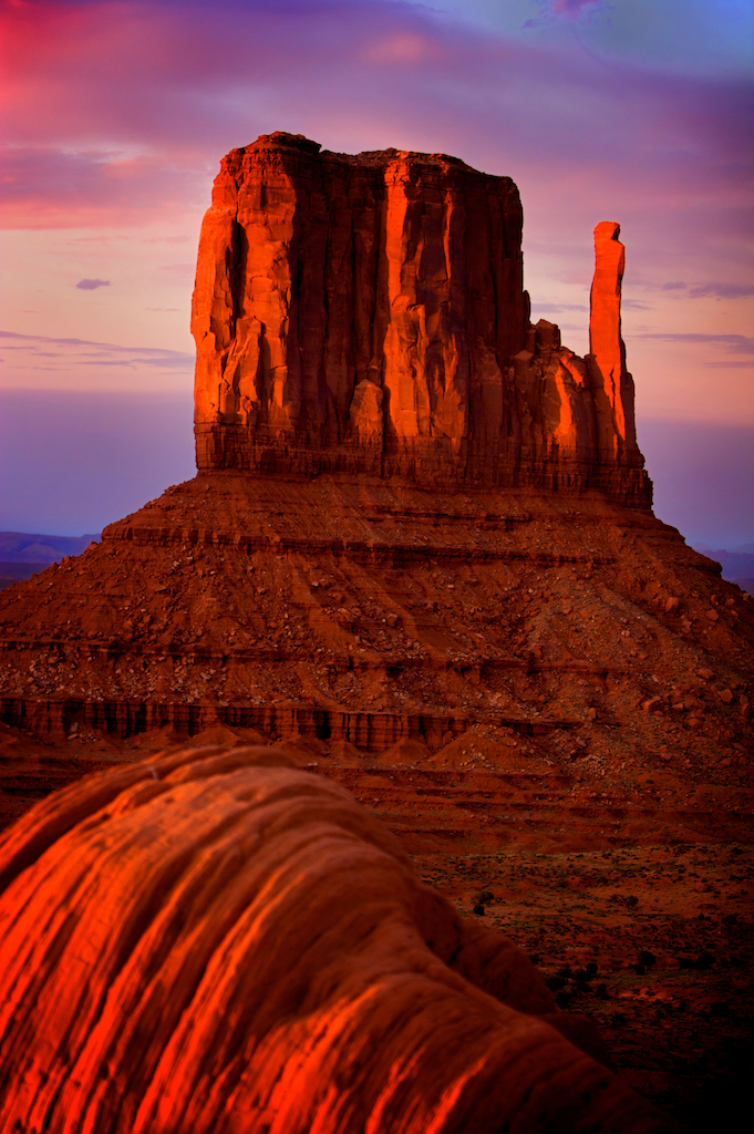 Monument Valley in Utah, A red sunset on the Mitten, photography art, for home and office décor. Title is: 147 colour