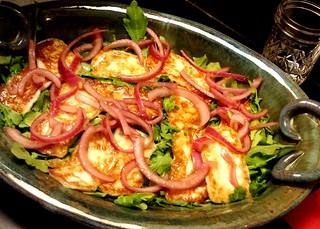 Grilled Halloumi w Pickled Onions & Arugula