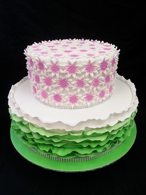 Apple Blossom Pink and Green Themed Cake by The Funky Cake Cottage