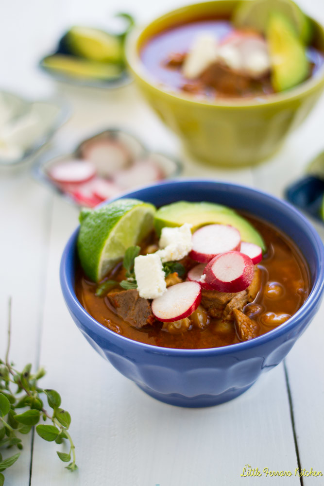 Pozole Rojo (Mexican Stew with Pork and Hominy) via LittleFerraroKitchen.com