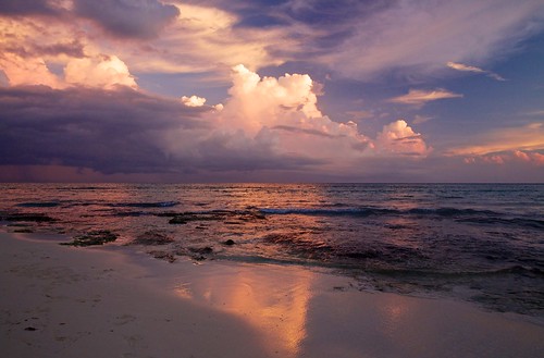 sunset beach clouds mexico day waves purple cloudy yucatan playadelcarmen caribbean borderfx