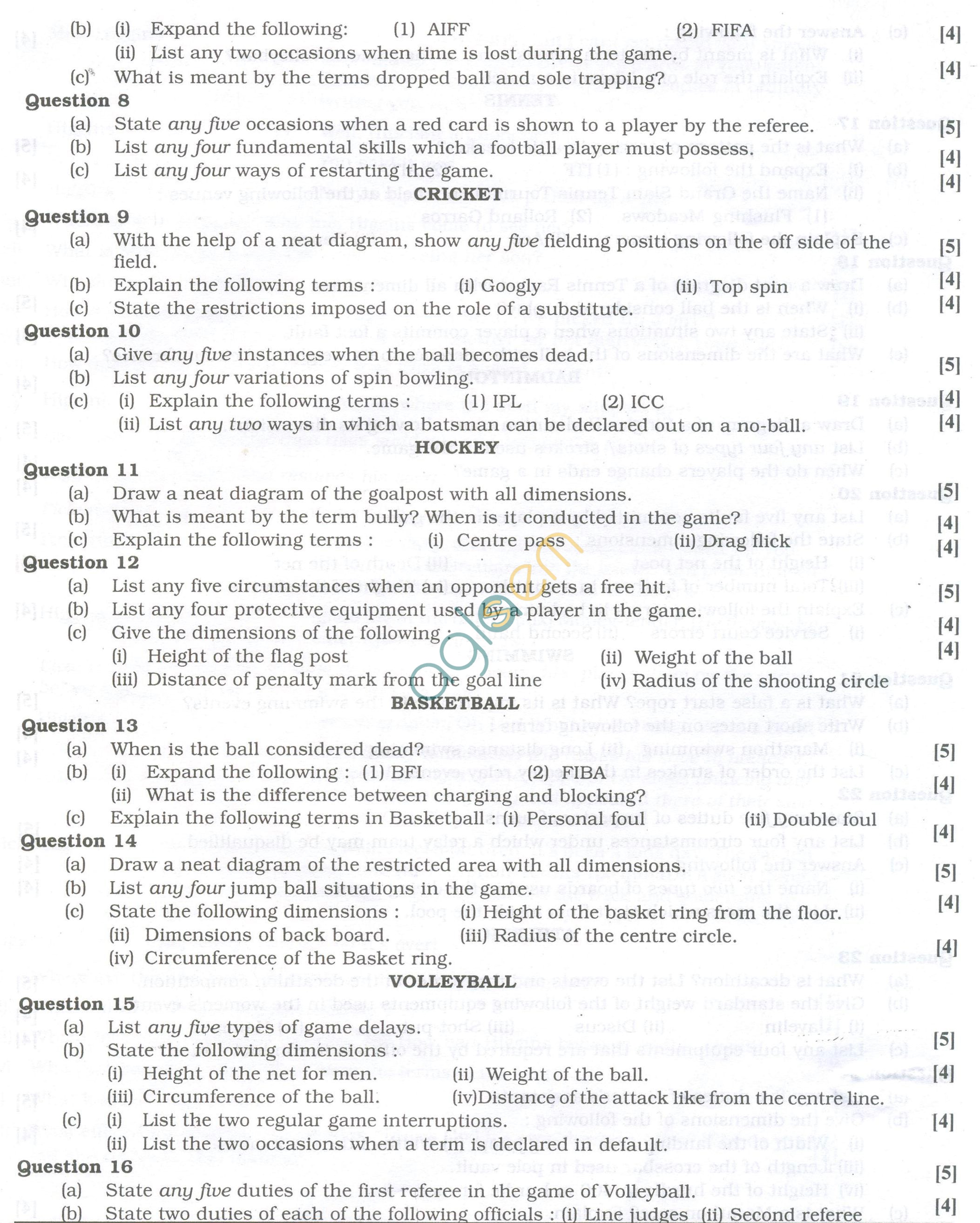 ISC Question Papers 2013 for Class 12 - Physical Education