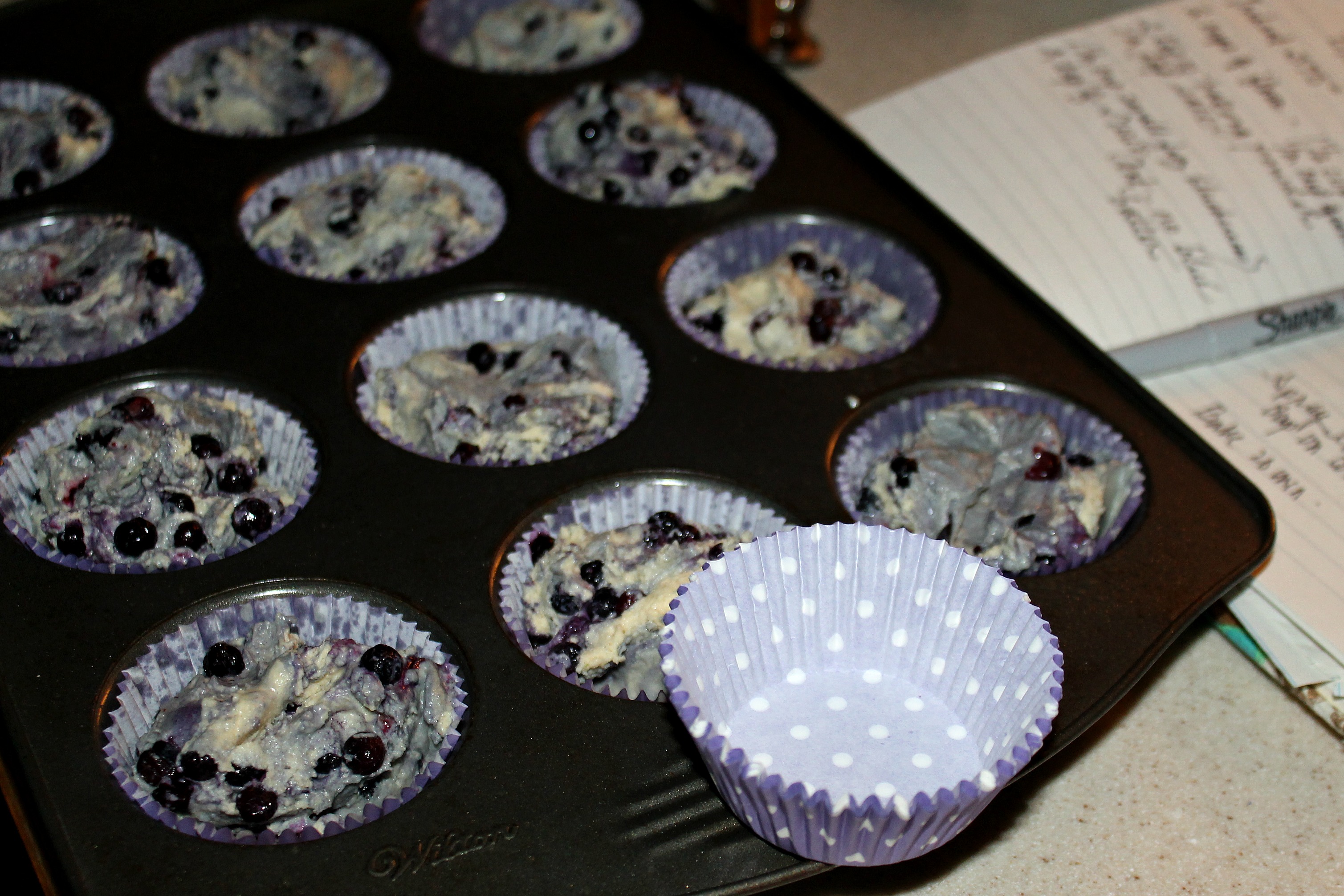 Blueberry Citrus Muffins - batter in liners